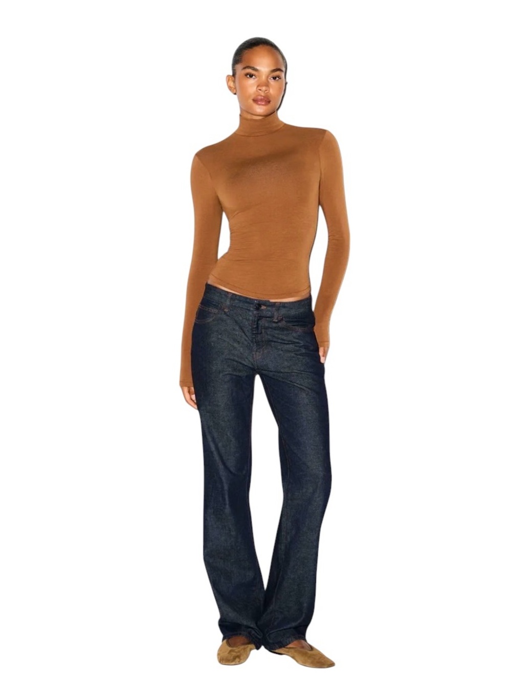 SKIMS Cotton Jersey Long Sleeve Turtleneck Chai Small NWT